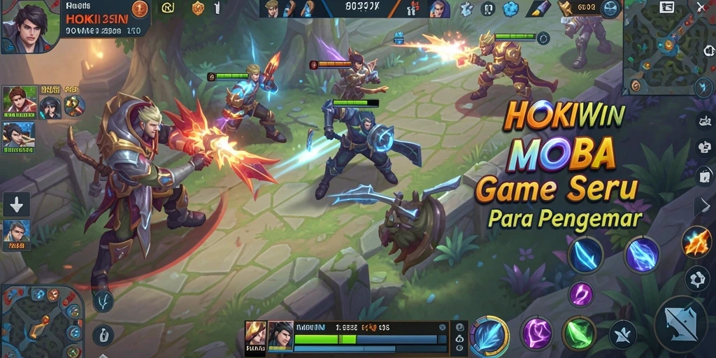 Screenshot HOKIWIN menampilkan pertempuran seru dalam game MOBA.