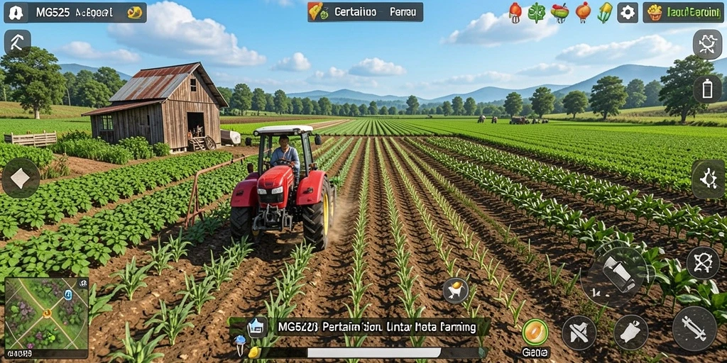 Tampilan gameplay MG525 menampilkan kebun yang penuh warna dan dinamis.