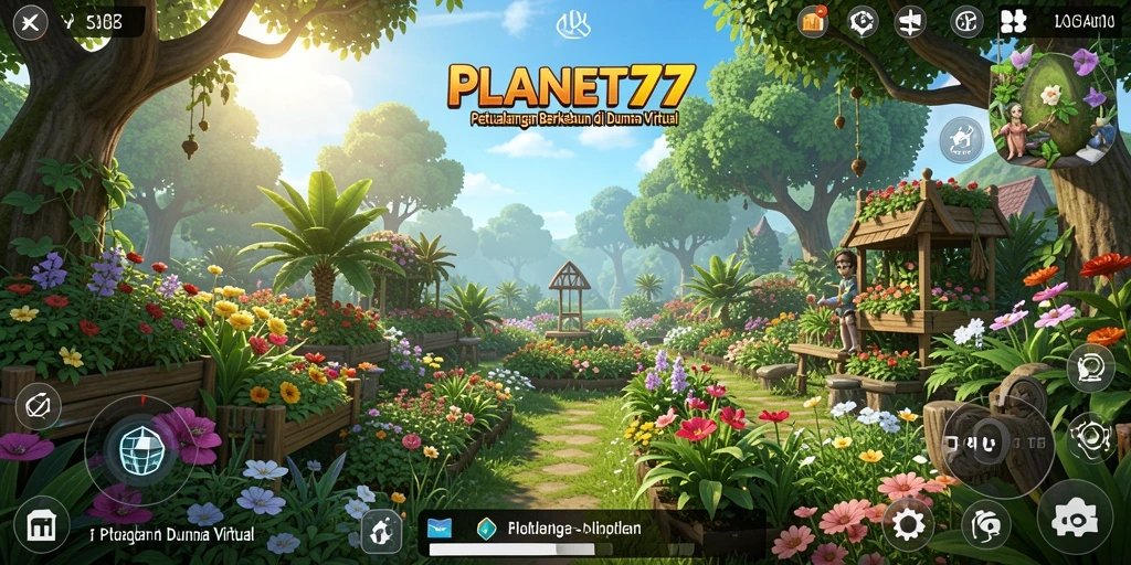 Tampilan gameplay yang menarik dari <strong>PLANET77</strong> saat merawat tanaman dan hewan.